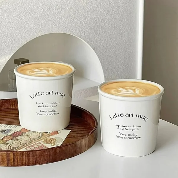 Paper Cup Shape Ceramic Mug Rolled Edge Coffee Mugs Nordic Style Letter Latte Ceramic Mugs Home Cafe Tools 6