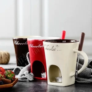 Ceramic Chocolate Cup European Candle Cup Cheese Chocolate Melting Ceramic Mug Heating Food Ceramic Mugwith Fork Creative Mugs 1