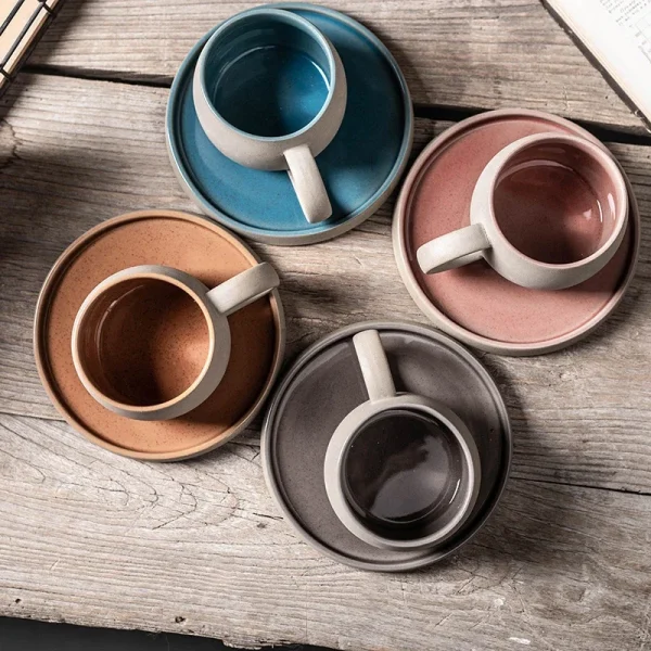 Pottery Mug For Latte Cappuccino Milk Juice Cocoa Cups With Dish 300ml 5