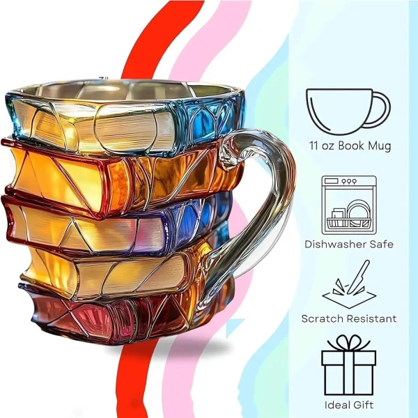 3D Book Stack Coffee Mugs,Novelty 3d Painted Books Coffee Mug, Unique Books Stack Coffee Cup, Collection Gifts for Book Lovers 3