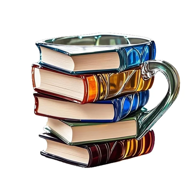 3D Book Stack Coffee Mugs,Novelty 3d Painted Books Coffee Mug, Unique Books Stack Coffee Cup, Collection Gifts for Book Lovers 4