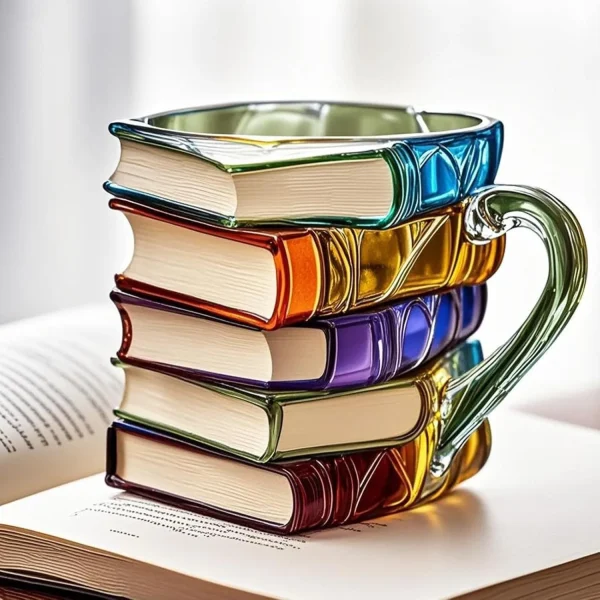 3D Book Stack Coffee Mugs,Novelty 3d Painted Books Coffee Mug, Unique Books Stack Coffee Cup, Collection Gifts for Book Lovers 5