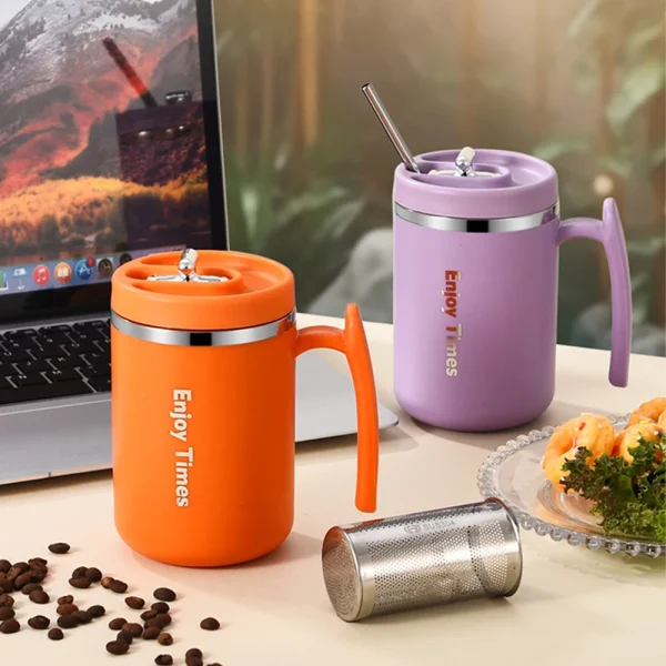 500ML Stainless Steel Coffee Mug With Handle Double Wall Insulated Coffee Cup With Lid And Tea Infuser Coffee Travel Mug Gifts 1