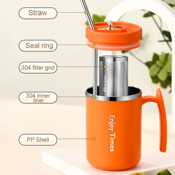 500ML Stainless Steel Coffee Mug With Handle Double Wall Insulated Coffee Cup With Lid And Tea Infuser Coffee Travel Mug Gifts 4