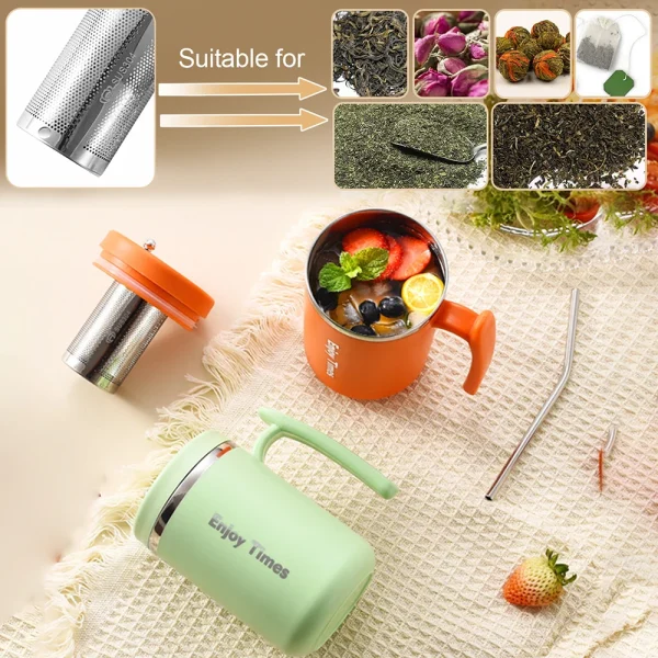 500ML Stainless Steel Coffee Mug With Handle Double Wall Insulated Coffee Cup With Lid And Tea Infuser Coffee Travel Mug Gifts 5