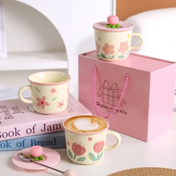 Ceramic Mugs, High Appearance Level, Ins-Style Tulip Flower Cups, Cute Girls' Creative Breakfast Cups And Coffee Cups 1