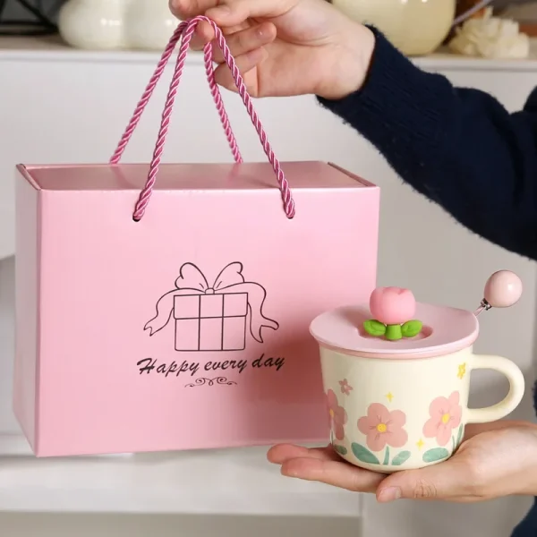 Ceramic Mugs, High Appearance Level, Ins-Style Tulip Flower Cups, Cute Girls' Creative Breakfast Cups And Coffee Cups 2