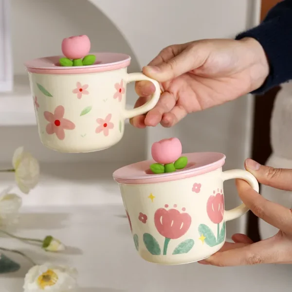 Ceramic Mugs, High Appearance Level, Ins-Style Tulip Flower Cups, Cute Girls' Creative Breakfast Cups And Coffee Cups 3