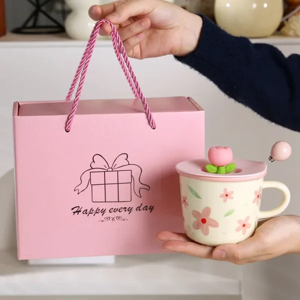Ceramic Mugs, High Appearance Level, Ins-Style Tulip Flower Cups, Cute Girls' Creative Breakfast Cups And Coffee Cups 6