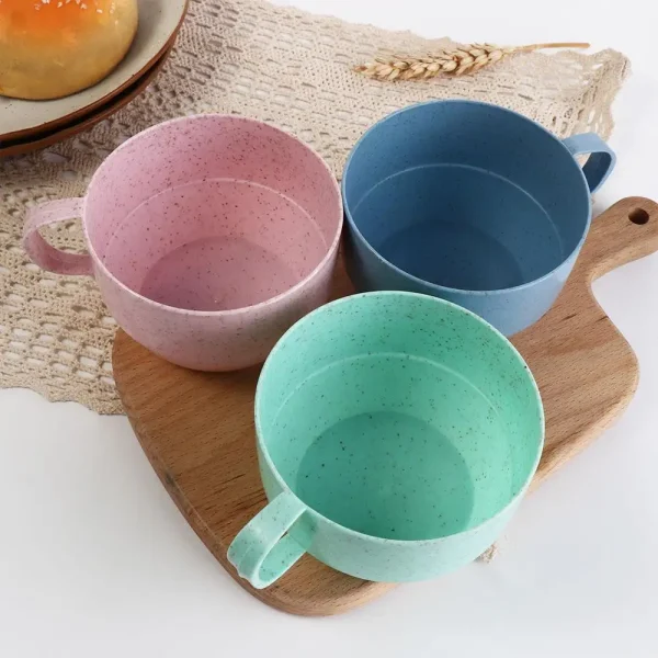 Simple Fall Resistant Reusable with Handle Eco-friendly Flat Bottom Wheat Straw Cup Drinkware Drinking Cup Coffee Mug 1