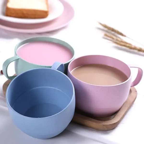 Simple Fall Resistant Reusable with Handle Eco-friendly Flat Bottom Wheat Straw Cup Drinkware Drinking Cup Coffee Mug 3