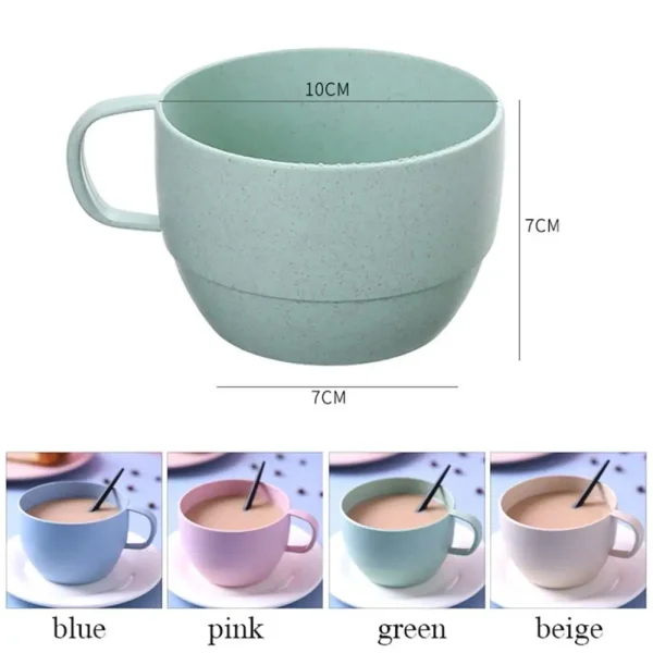 Simple Fall Resistant Reusable with Handle Eco-friendly Flat Bottom Wheat Straw Cup Drinkware Drinking Cup Coffee Mug 6