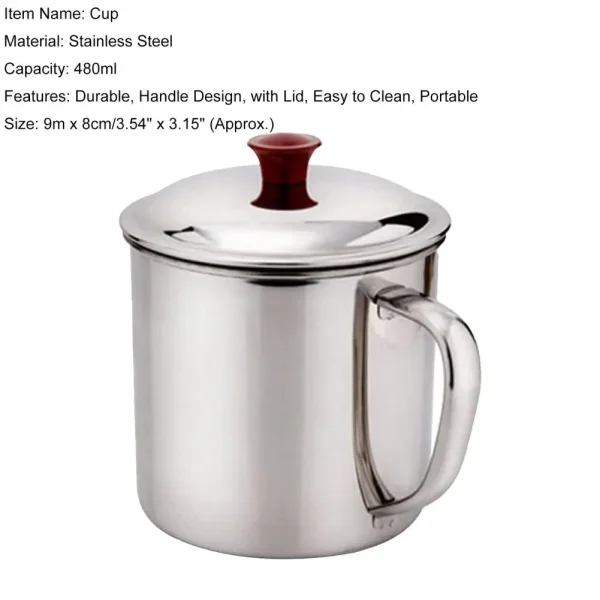 480ml Drinking Mug Handle Design Stainless Steel Water Tea Storage Bottle Camping Outdoor Travel Drinkware Water Cup 6