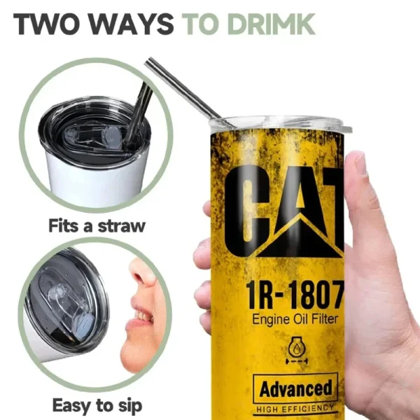 20oz Engine Oil Filter Double Insulated Traveling Cup With Lid and Straw Cat Grunge Oil  Hot Cold Drink Travel  Coffee Mug 5
