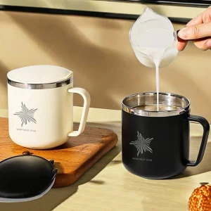 WORTHBUY 400ML 304 Stainless Steel Double Layer Mug Anti-fall  Insulated Mug With Lid Anti Scalding Water Cup For Adult Student 1