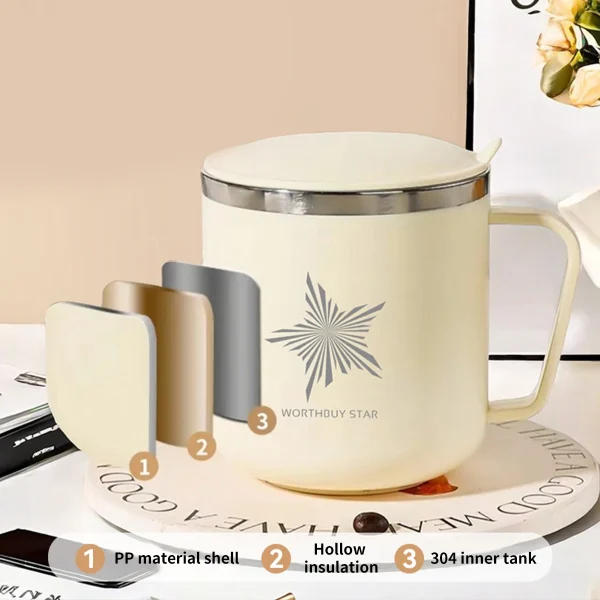 WORTHBUY 400ML 304 Stainless Steel Double Layer Mug Anti-fall  Insulated Mug With Lid Anti Scalding Water Cup For Adult Student 3