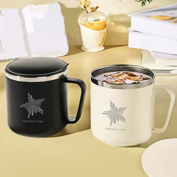 WORTHBUY 400ML 304 Stainless Steel Double Layer Mug Anti-fall  Insulated Mug With Lid Anti Scalding Water Cup For Adult Student 4