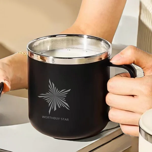 WORTHBUY 400ML 304 Stainless Steel Double Layer Mug Anti-fall  Insulated Mug With Lid Anti Scalding Water Cup For Adult Student 5