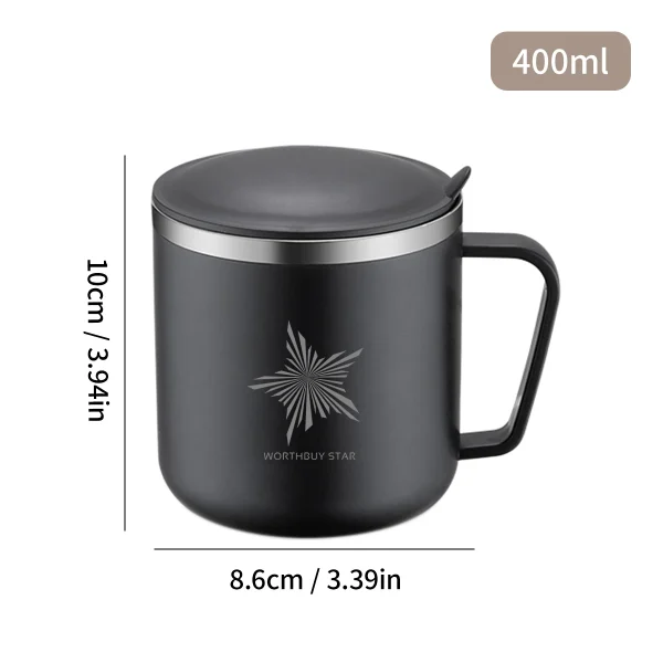 WORTHBUY 400ML 304 Stainless Steel Double Layer Mug Anti-fall  Insulated Mug With Lid Anti Scalding Water Cup For Adult Student 6