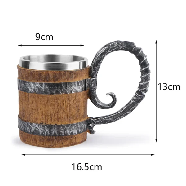 Stainless Steel Beer Mug Resin Stainless Steel Barrel Coffee Cup Viking Style Double Wall Beer Jug Drinkware Kitchen Supplies 6