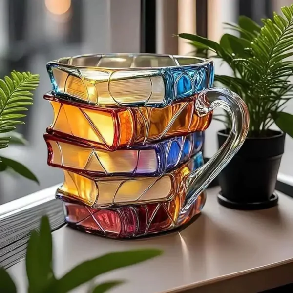3D Painted Book Coffee Mugs Creative Colorful Book Stacked Glass or Resin Coffee Mugs  Cup Water Cup Perfect Gifts 4