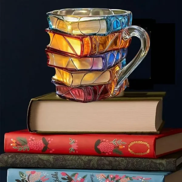 3D Painted Book Coffee Mugs Creative Colorful Book Stacked Glass or Resin Coffee Mugs  Cup Water Cup Perfect Gifts 5