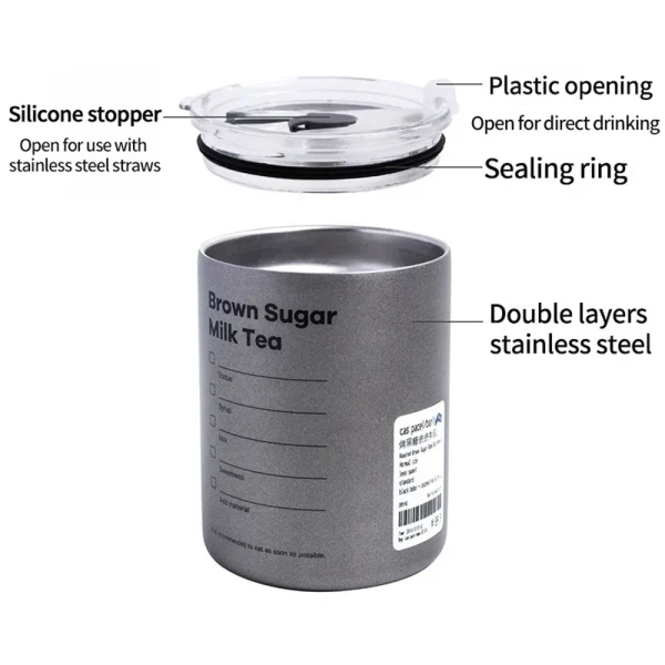 Coffee Cup Thermos 304 Stainless Steel Double -layer Cooler Straw Cup Portable Reusable Ins Ice American Coffee Mug Water Bottle 2