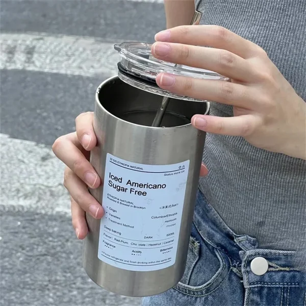 Coffee Cup Thermos 304 Stainless Steel Double -layer Cooler Straw Cup Portable Reusable Ins Ice American Coffee Mug Water Bottle 5
