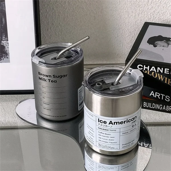 Coffee Cup Thermos 304 Stainless Steel Double -layer Cooler Straw Cup Portable Reusable Ins Ice American Coffee Mug Water Bottle 6