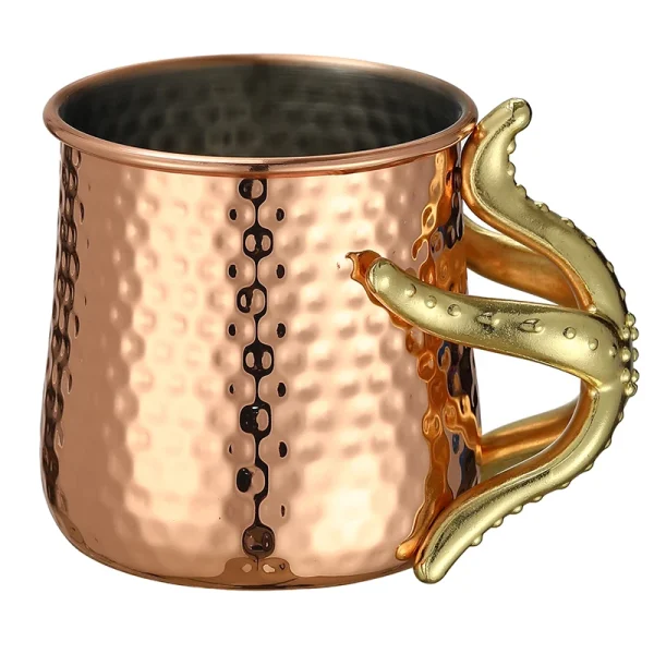 Copper Plated 540ml Hammered Stainless Steel Moscow Mule Mug Coffee Mug with Tentacle Handle 1