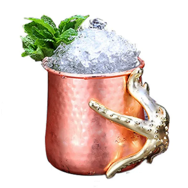 Copper Plated 540ml Hammered Stainless Steel Moscow Mule Mug Coffee Mug with Tentacle Handle 2