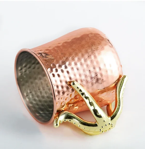 Copper Plated 540ml Hammered Stainless Steel Moscow Mule Mug Coffee Mug with Tentacle Handle 3