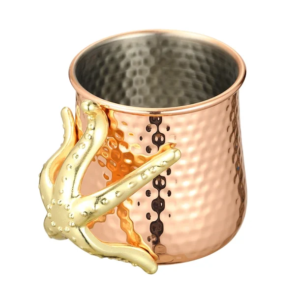 Copper Plated 540ml Hammered Stainless Steel Moscow Mule Mug Coffee Mug with Tentacle Handle 4