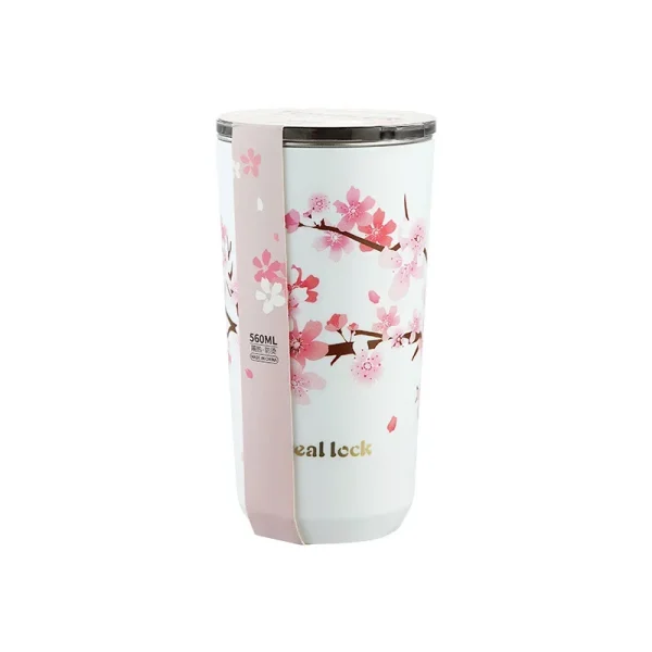 Stainless Steel Coffee Cup Cherry Blossom Pattern Thermal Mug with Lid Travel Mug Milk Tea Leak-Proof Double Wall Water cup 6