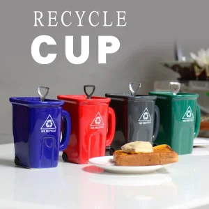 New 330ml Trash Can Cups Ceramic Coffee Mugs With Shovels And Spoons Funny Cups Mugs Drinking Water Cups 1