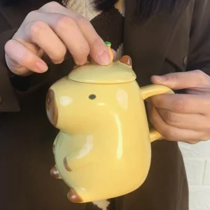 3D Capybara Mug Ceramic Coffee Mug Cartoon Capybara Couple Cup With Handle And Lid Funny Tea Cup Girls Gift Party Photo Prop 1