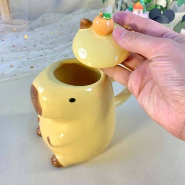 3D Capybara Mug Ceramic Coffee Mug Cartoon Capybara Couple Cup With Handle And Lid Funny Tea Cup Girls Gift Party Photo Prop 5