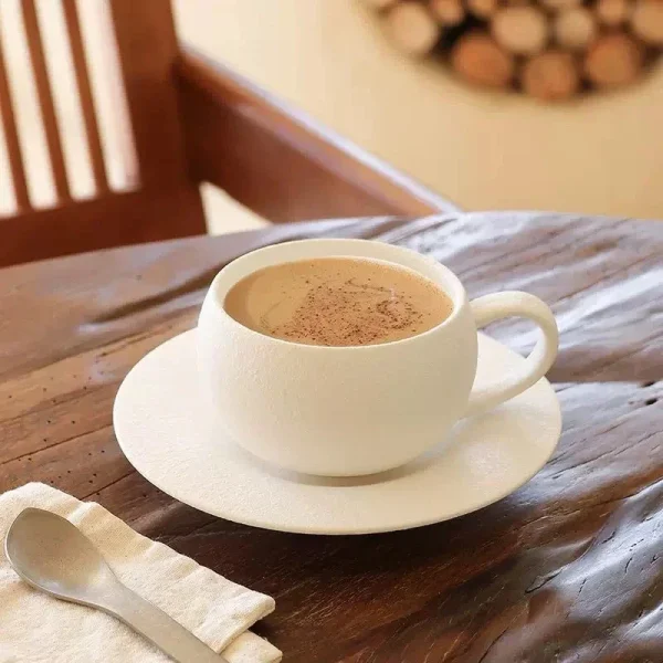 110/280ml Japanese-style Ceramic Mug Black White Fired Stone Coffee Cup and Saucer Set Breakfast Milk Coffee Cup Egg-shaped Mug 2