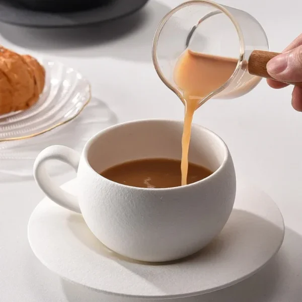 110/280ml Japanese-style Ceramic Mug Black White Fired Stone Coffee Cup and Saucer Set Breakfast Milk Coffee Cup Egg-shaped Mug 3