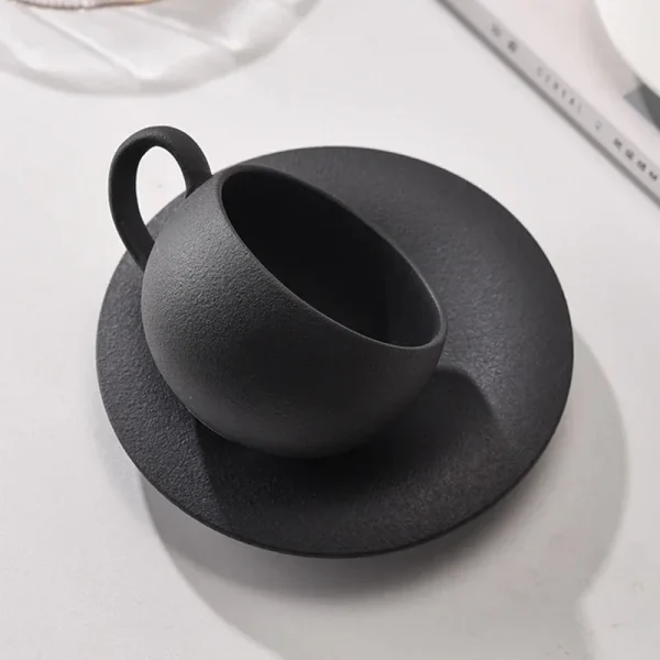 110/280ml Japanese-style Ceramic Mug Black White Fired Stone Coffee Cup and Saucer Set Breakfast Milk Coffee Cup Egg-shaped Mug 5