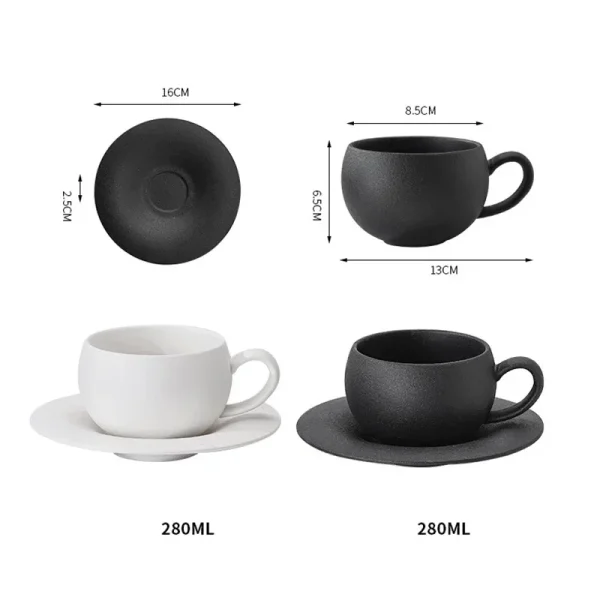 110/280ml Japanese-style Ceramic Mug Black White Fired Stone Coffee Cup and Saucer Set Breakfast Milk Coffee Cup Egg-shaped Mug 6