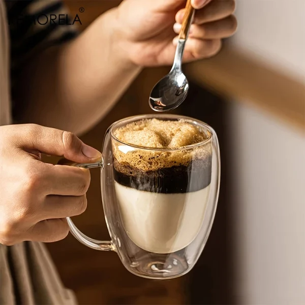 2/4/6PCS 350ML Double Wall Glass Coffee Mug With Handle Transparent Glass Cappuccino Cup Coffee Milk Tea Juice Tea Cup 2