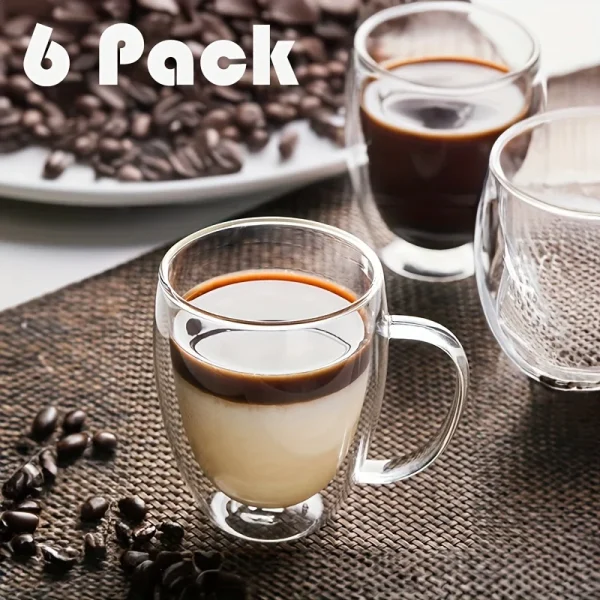 2/4/6PCS 350ML Double Wall Glass Coffee Mug With Handle Transparent Glass Cappuccino Cup Coffee Milk Tea Juice Tea Cup 3