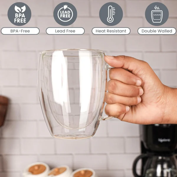 2/4/6PCS 350ML Double Wall Glass Coffee Mug With Handle Transparent Glass Cappuccino Cup Coffee Milk Tea Juice Tea Cup 4