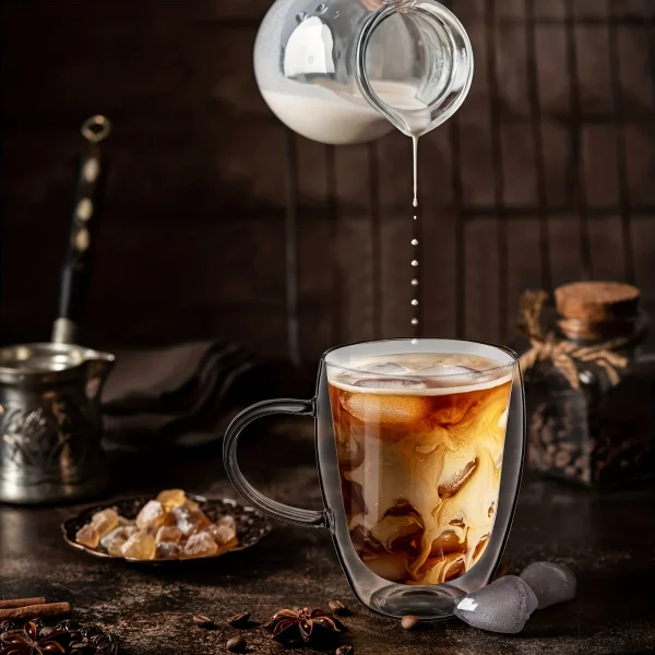 2/4/6PCS 350ML Double Wall Glass Coffee Mug With Handle Transparent Glass Cappuccino Cup Coffee Milk Tea Juice Tea Cup 5