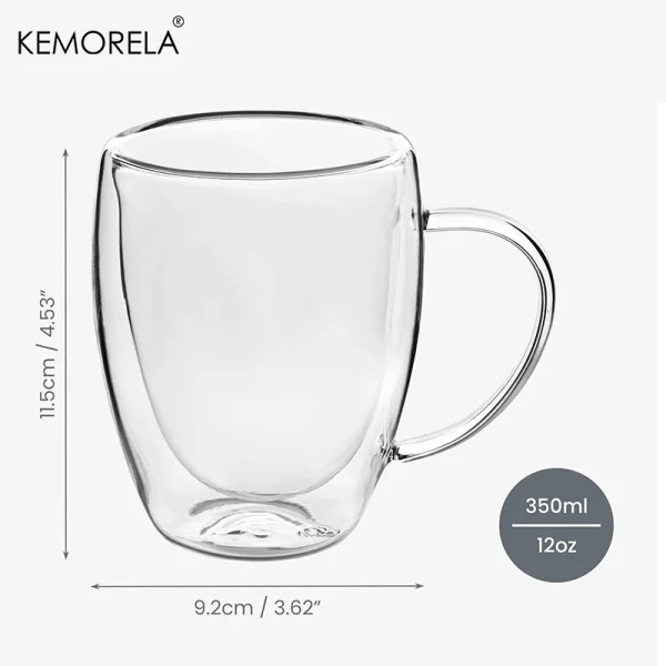2/4/6PCS 350ML Double Wall Glass Coffee Mug With Handle Transparent Glass Cappuccino Cup Coffee Milk Tea Juice Tea Cup 6