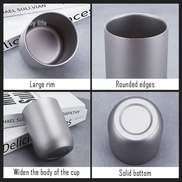 Pure Titanium Coffee Cup,Double-layer,Heat-proof,Heat-Resistant,Antibacterial,Mildew Resistant,Portable Outdoor Mug,120 ml,240ml 4