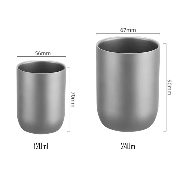 Pure Titanium Coffee Cup,Double-layer,Heat-proof,Heat-Resistant,Antibacterial,Mildew Resistant,Portable Outdoor Mug,120 ml,240ml 6