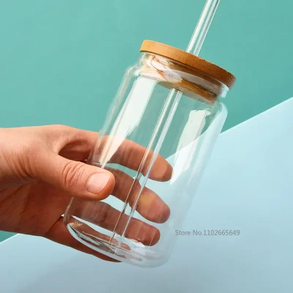 Transparent Glass Cup with Straw, Bubble Tea Cup, Juice Glass, Beer, Coke Can, Milk, Mocha Cups, Breakfast Mug, 400 ml, 550ml 2