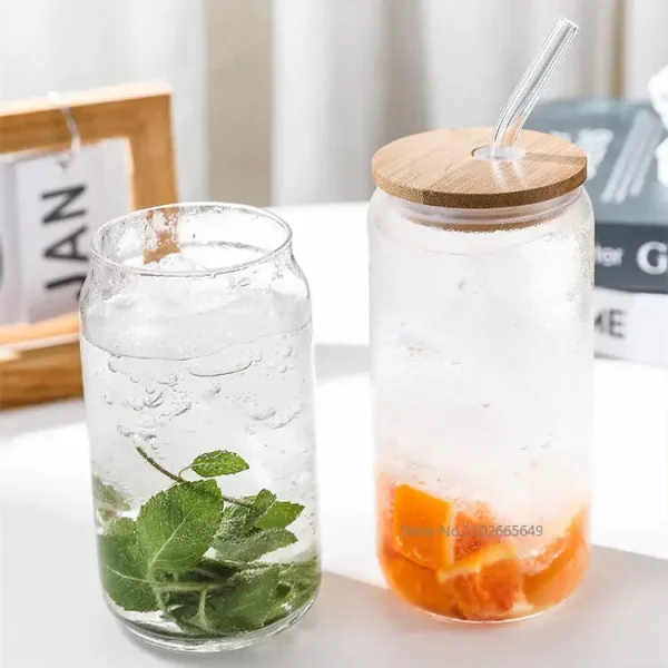 Transparent Glass Cup with Straw, Bubble Tea Cup, Juice Glass, Beer, Coke Can, Milk, Mocha Cups, Breakfast Mug, 400 ml, 550ml 3